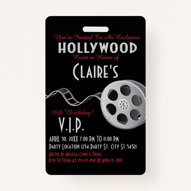 Hollywood-Party Einladung Ausweis (Vorderseite)