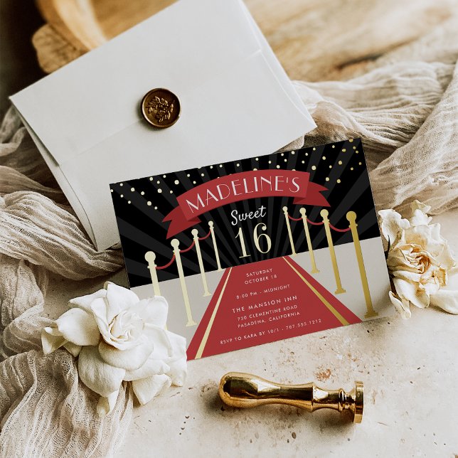 Hollywood Red Carpet Movie Thema Sweet 16 Gold Folieneinladung (Von Creator hochgeladen)