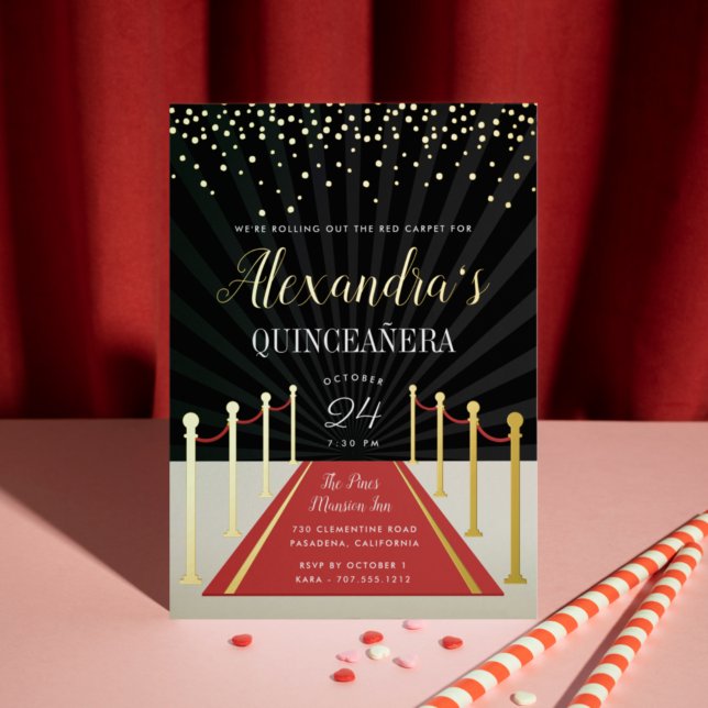 Hollywood Red Carpet Quinceañera Gold Folieneinladung (Von Creator hochgeladen)
