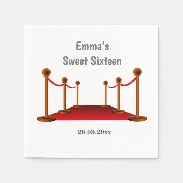 Hollywood Red Tepet 16. Geburtstagspapier Serviette (Vorderseite)