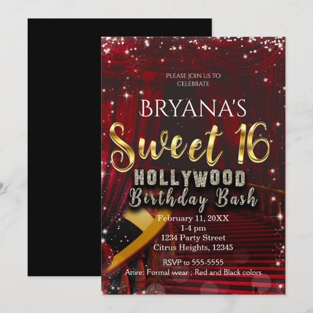 Hollywood Red Tepet Stairs SWEET 16 Birthday Einladung (Vorne/Hinten)