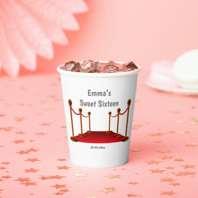 Hollywood Red Tepet Sweet 16 Personalisiert  Pappbecher (Insitu)