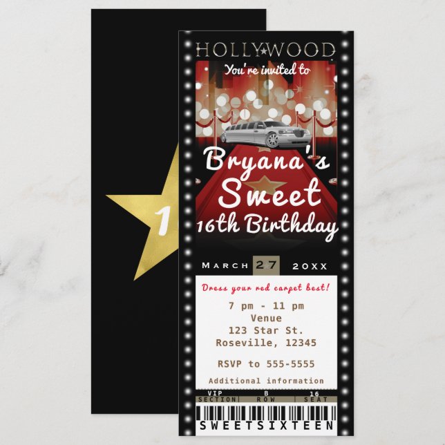 Hollywood Red Tepet VIP Party Ticket Einladung (Vorne/Hinten)