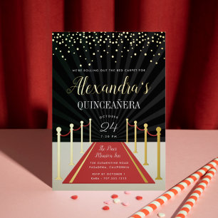 Hollywood roter Teppich Quinceañera Gold Folieneinladung