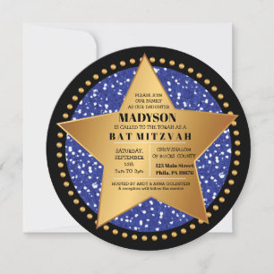 HOLLYWOOD STAR Blue Bar Bat Mitzvah Einladung