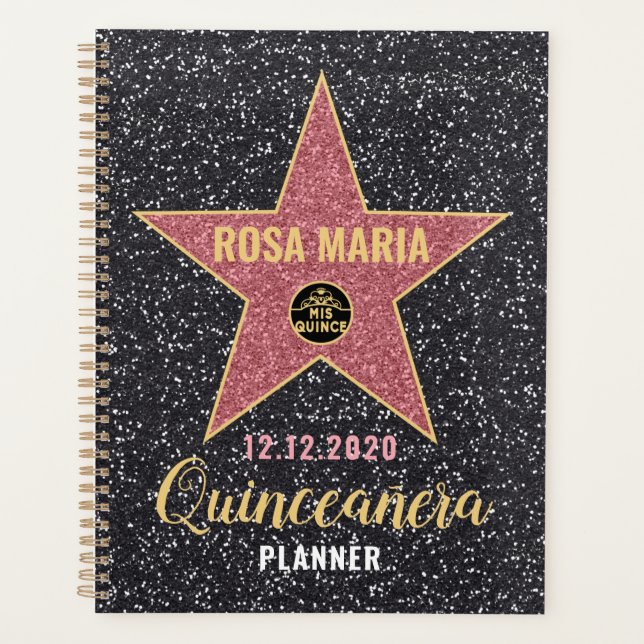 Hollywood Star Glitzern Quinceañera Planner Planer (Vorderseite)