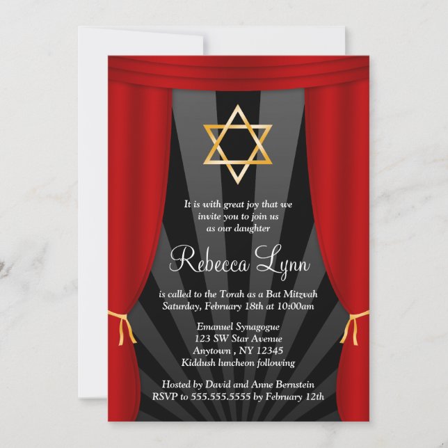 Hollywood Star von David Bat Mitzvah Einladungen (Vorderseite)