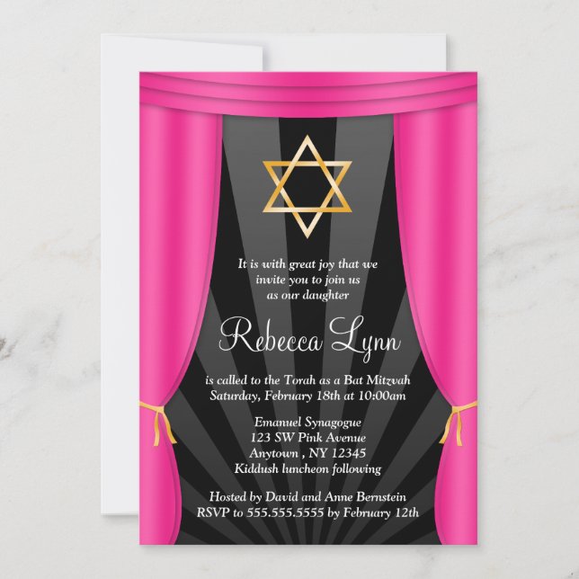 Hollywood Star von David Pink Bat Mitzvah Einladung (Vorderseite)