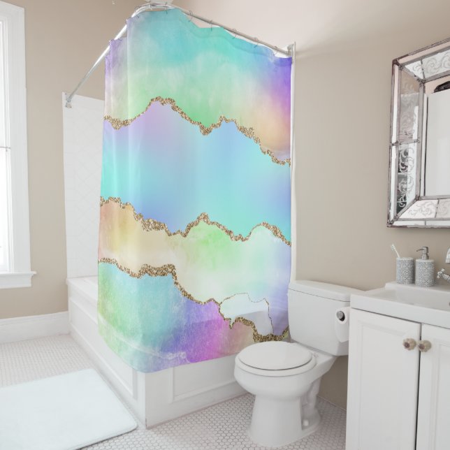 Holo Agate | Imitate Iridescent Pastel Ombre Marmo Duschvorhang (Beispiel)