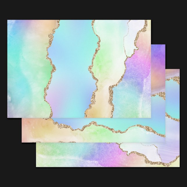 Holo Agate | Imitate Iridescent Pastel Ombre Marmo Geschenkpapier Set (Von Creator hochgeladen)