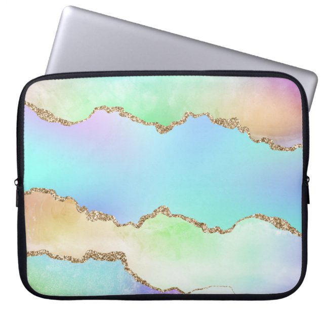 Holo Agate | Imitate Iridescent Pastel Ombre Marmo Laptopschutzhülle (Vorderseite)