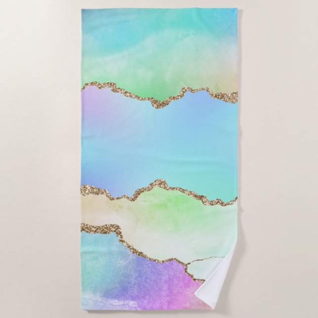 Holo Agate | Imitate Iridescent Pastel Ombre Marmo Strandtuch (Vorderseite)