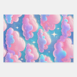Holo Fluffy Pastel Clouds Geschenkpapier Set