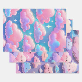 Holo Fluffy Pastel Clouds Geschenkpapier Set