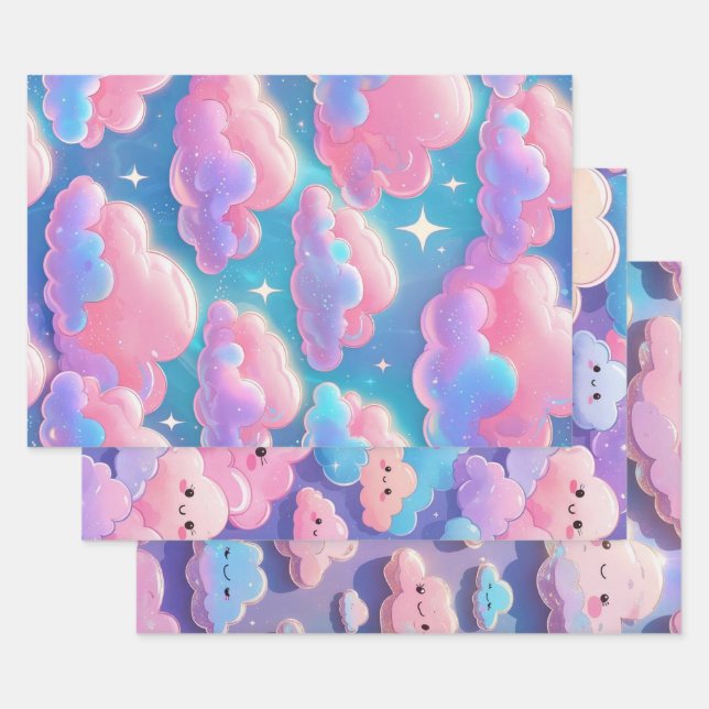 Holo Fluffy Pastel Clouds Geschenkpapier Set (Set)