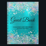 Holo Glitter Blue Turquoise 21st Bday Guestbook Notizblock<br><div class="desc">Create your own guest book for her 21st birthday party celebration in this blank notebook.
Girly faux sparkly,  pastel holographic colored glitter on the top and bottom edge,  over a faux bright blue turquoise ombre foil.
You can customize the font style and size as needed.</div>