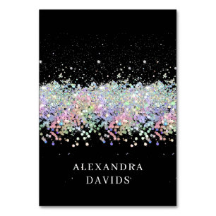 Holo Glitter Schwarz individuelle Namensplatzkarte Tischnummer