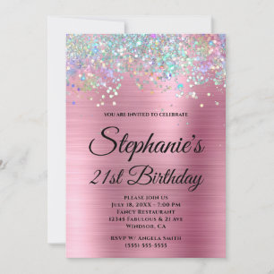 Holo Glitzer Girly Pink Foil Extravagant Monogram Einladung