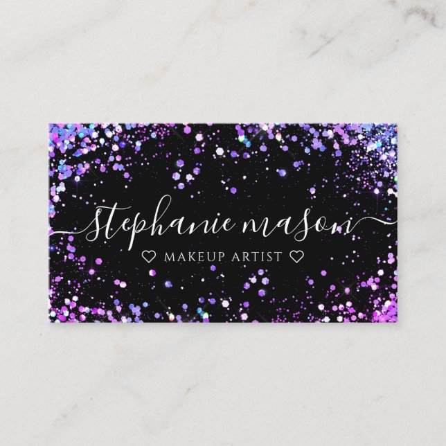 Holo Glitzer Makeup Artist Black Business Card Telefonnummerkarte (Vorderseite)