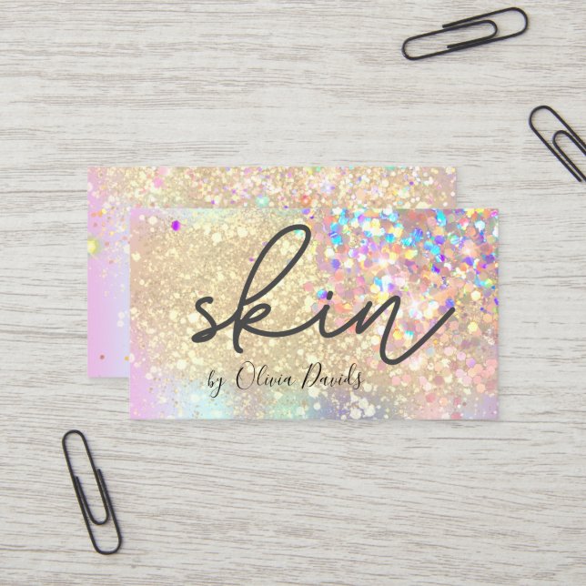 Holo Gold Glitzer Skincare Salon Visitenkarte (Vorderseite/Rückseite Beispiel)