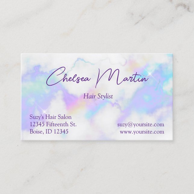Holo Marble Glam Handgeschriebenes Signaturskript Visitenkarte (Vorderseite)