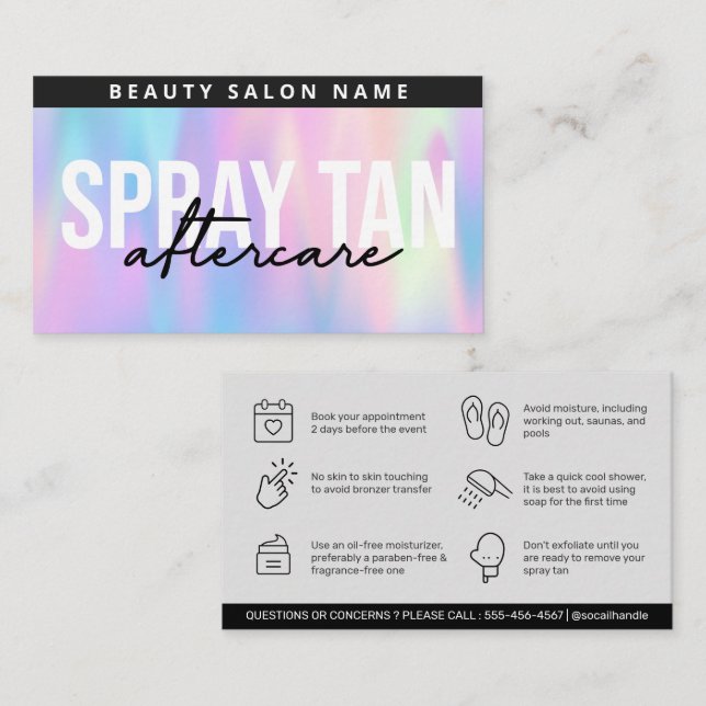Holografisch bearbeitbare Sif Spray Tan Aftercare  Visitenkarte (Vorne/Hinten)
