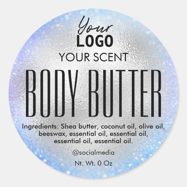 Holografisch blaue Silver Body Butter Labels Runder Aufkleber (Vorderseite)