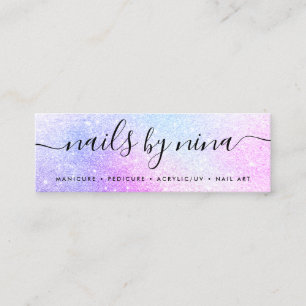 Holografisch rosa Glitzer Chic-Schrift Mini Visitenkarte