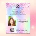 Holografisch rosa Glitzern Foto qr Flyer<br><div class="desc">Personalisieren Sie Ihr Firmenlogo,  Ihren Namen,  Ihre Adresse,  Ihren Text,  Ihr Foto,  Ihren eigenen QR-Code und fügen Sie ihn Ihrer Website hinzu. Rosa,  lila,  vergoldete Rose,  Minzgrün,  holografischer Hintergrund mit Imitaten Glitzer Glitzern.</div>