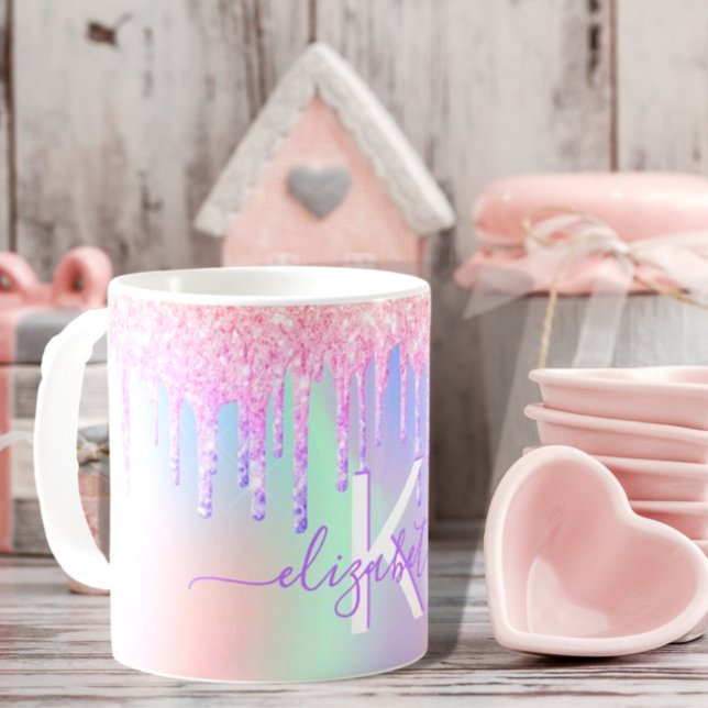 Holografisch rosa lila Bezeichnung Kaffeetasse (Von Creator hochgeladen)