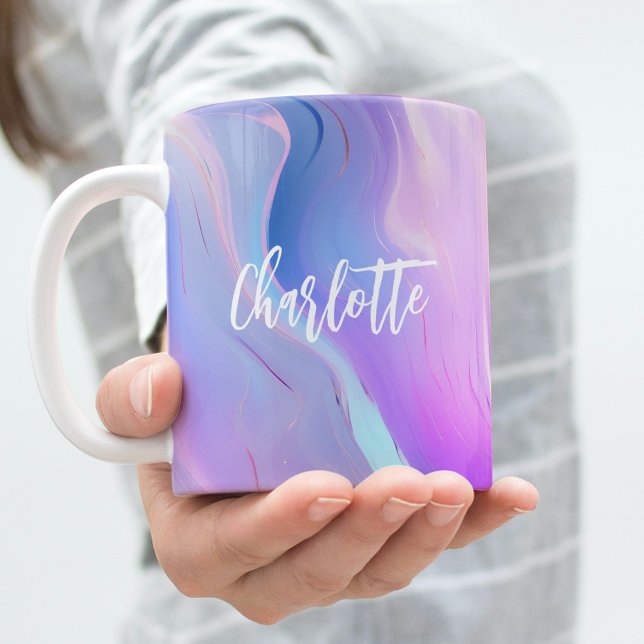 Holografisch rosa lila blauer Name Kaffeetasse (Von Creator hochgeladen)