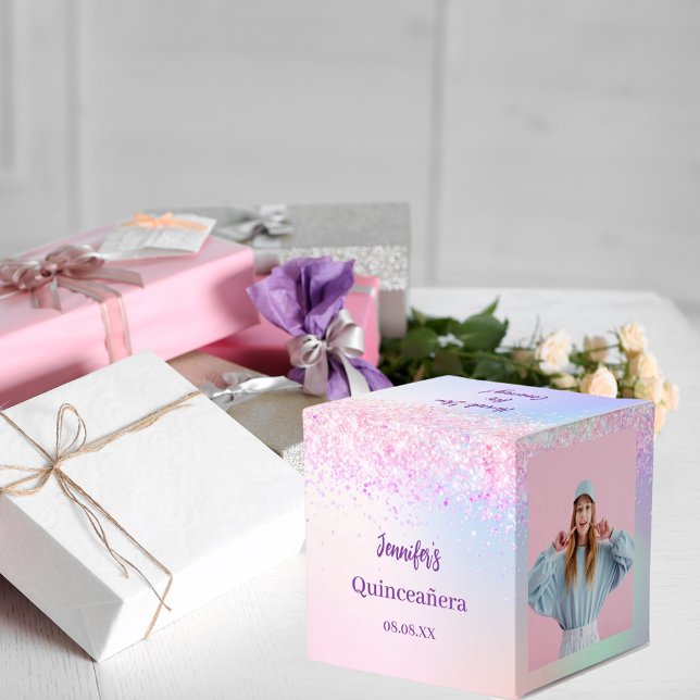 Holografisch rosa lila Foto Quinceanera Geschenkschachtel (Von Creator hochgeladen)