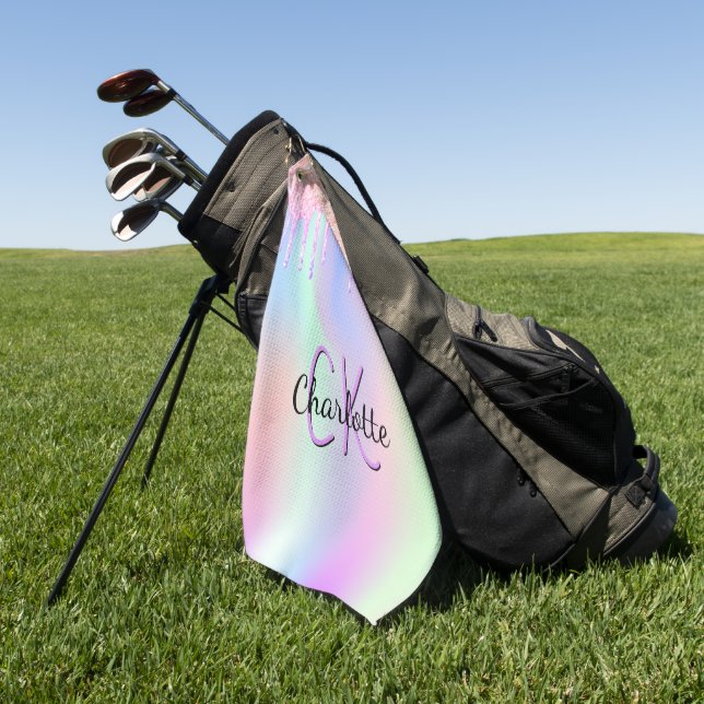 Holografisch rosa lila Glitzer Golfhandtuch (Gras)