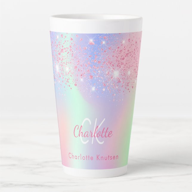 Holografisch rosa lila Glitzer Minze Milchtasse (Vorderseite)