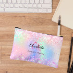 Holografisch rosa lila Monogrammbezeichnung Zubehörtasche<br><div class="desc">Ein holografischer,  einhornfarbener und regenbogenfarbener Hintergrund in rosa,  lila und minzgrün. Mit Konfetti dekoriert. Personalisieren und fügen Sie Ihren Vornamen,  Monogramm-Initialen und vollständigen Namen.</div>
