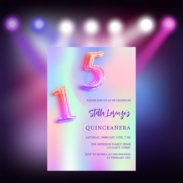 Holografisch rosa lila Quinceanera Einladung (Von Creator hochgeladen)
