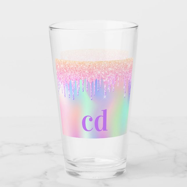 Holografisch rosa Tropfen für lila Glitzer Glas (Vorderseite)