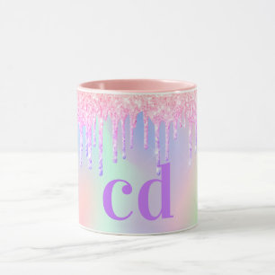Holografisch rosa Tropfen für lila Glitzer Tasse