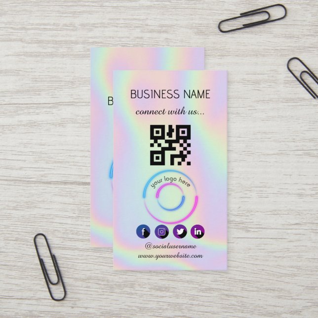 Holografisch - Social Media QR Code Business Card Visitenkarte (Vorderseite/Rückseite Beispiel)