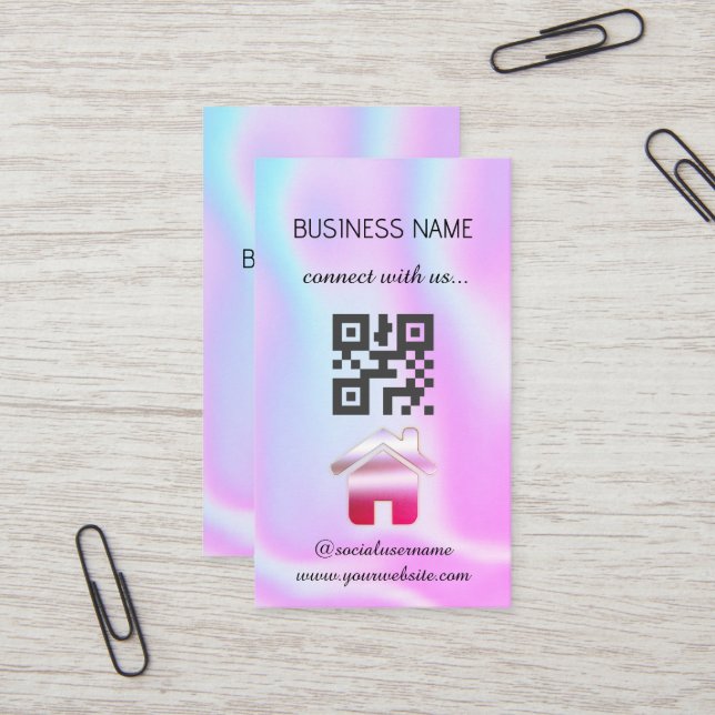Holografisch - Social Media QR Code Business Card Visitenkarte (Vorderseite/Rückseite Beispiel)
