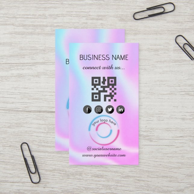 Holografisch - Social Media QR Code Business Card Visitenkarte (Vorderseite/Rückseite Beispiel)