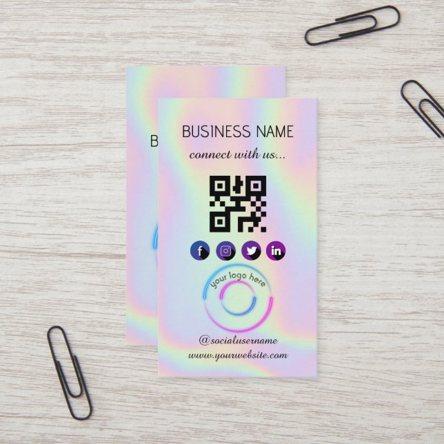 Holografisch - Social Media QR Code Business Card Visitenkarte (Vorderseite/Rückseite Beispiel)