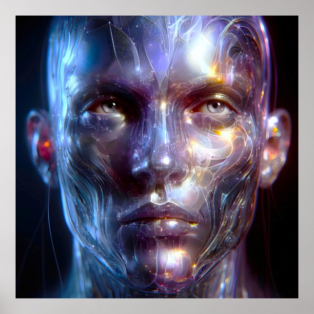 Holografisch Transparenter Menschlicher Kopf Poster (Vorne)