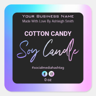 Holografische Cotton Candy Soy Candle Labels Quadratischer Aufkleber