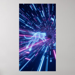 holografische Hundengallops durch einen neonbeleuc Poster