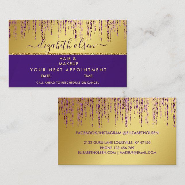Holografische Signatur-Script Moderner Gold-Glitze Terminkarte (Vorne/Hinten)