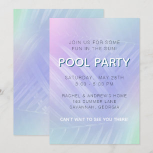 Holografische tropische Blätter Pool Party Einladung