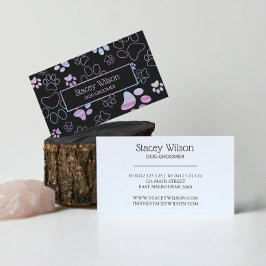 Holografische und kohlefarbene Paw Print Pet Groom Visitenkarte