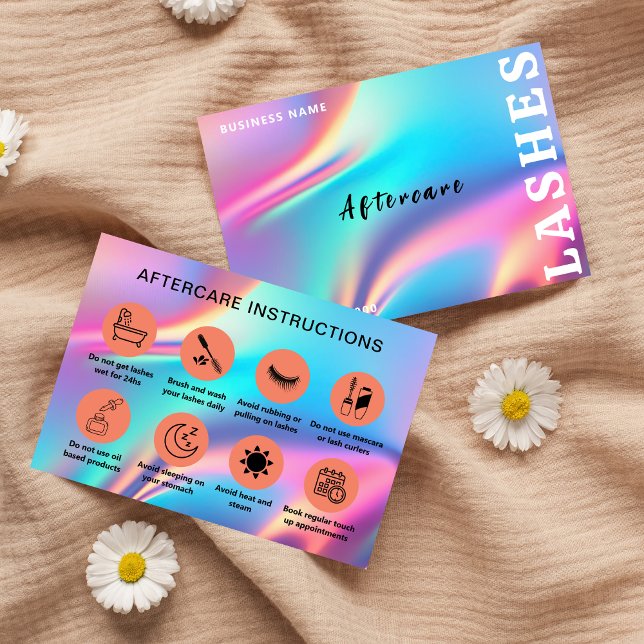Holografischer Ästhetiker Lash Client nach Pflege Visitenkarte (Holographic Aesthetician Lash Client After Care Business Card)