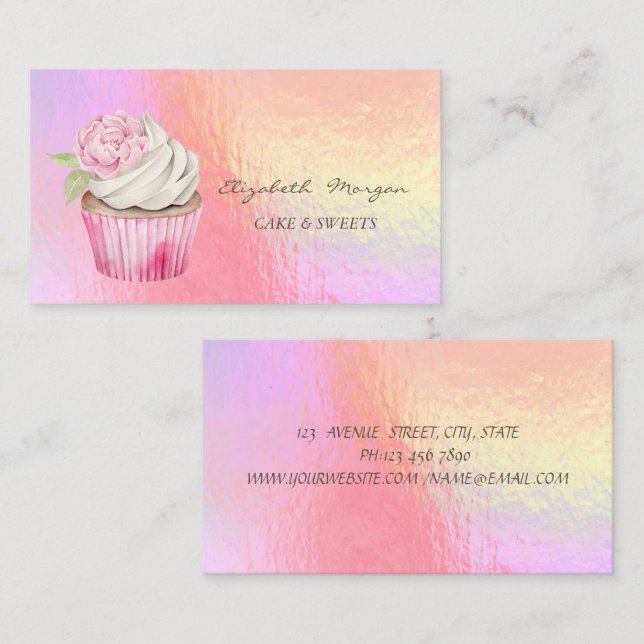 Holografischer Cupcake Cupcake in moderner Wasserf Visitenkarte (Vorne/Hinten)